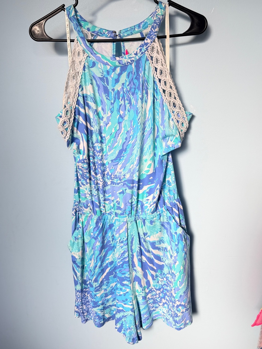 Lilly Pulitzer Lala Halter Romper Blue Haven Hey Hey Soleil Size S